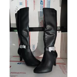 London Fog EVENT 2 Womens Boots Size 9 M Black Knee High Riding Zip #t6